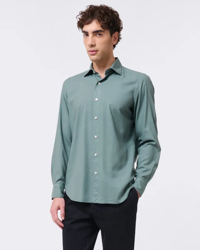 Tokyo slim sport shirt in lightweight garment dyed flannel made by Finamore