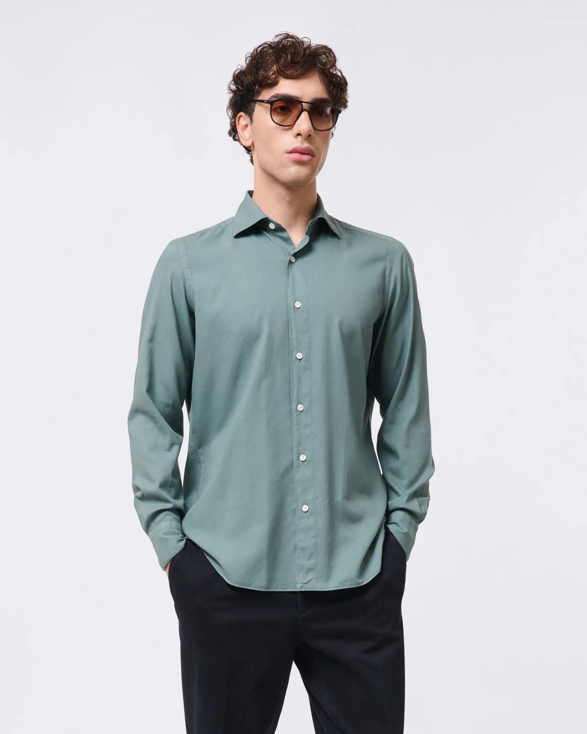 Tokyo slim sport shirt in lightweight garment dyed flannel sold by Finamore product image thumbnail 4