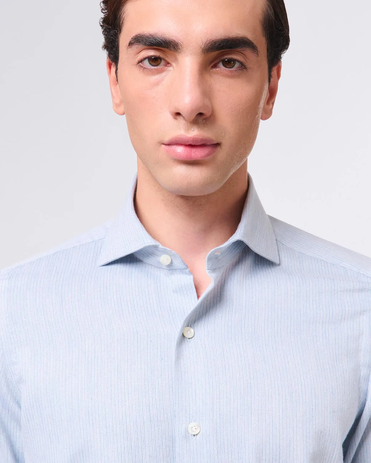 Classic slim fit Milano shirt striped cotton cashmere. Carlo Riva sold by Finamore product image thumbnail 2