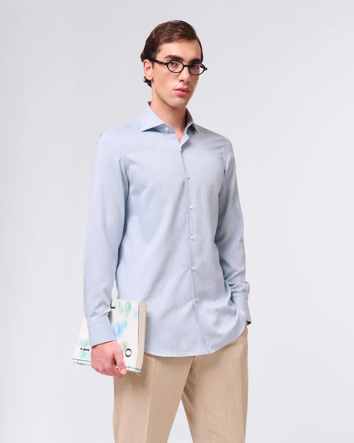 Classic slim fit Milano shirt striped cotton cashmere. Carlo Riva sold by Finamore product image thumbnail 3