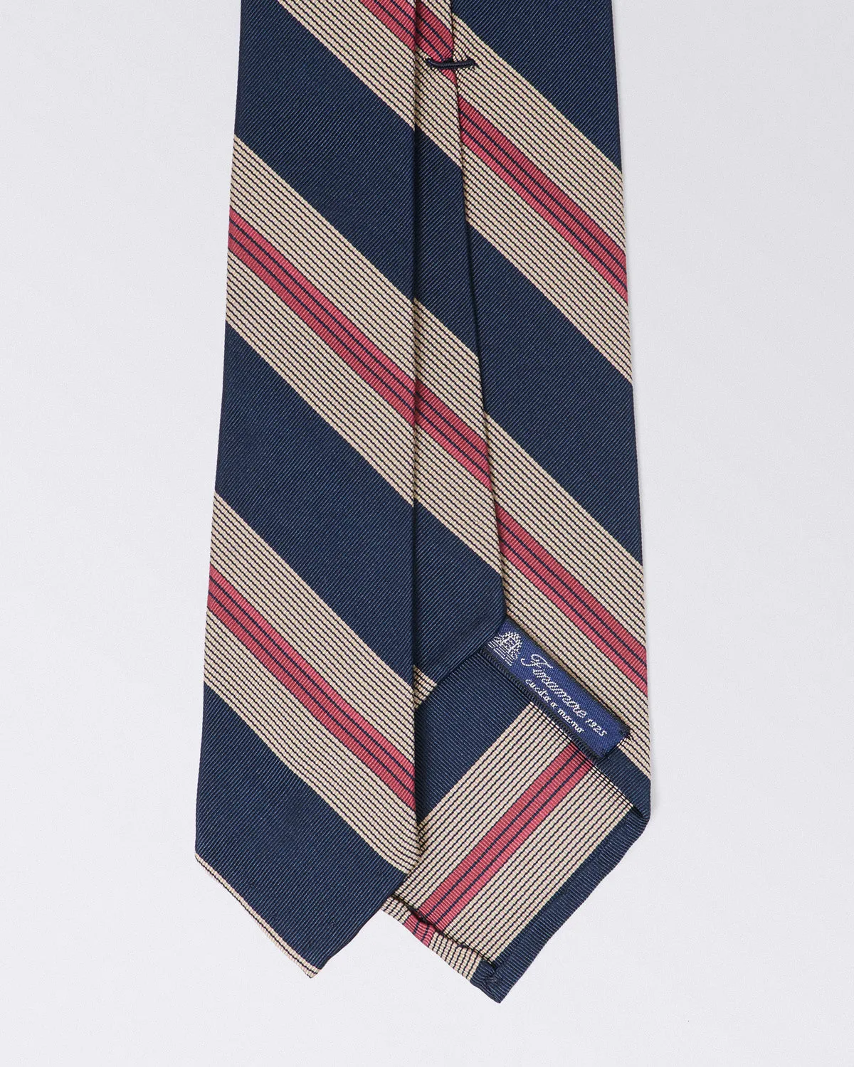 Anversa regimental silk and cotton tie, in blue and green stripes sold by Finamore product image thumbnail 4