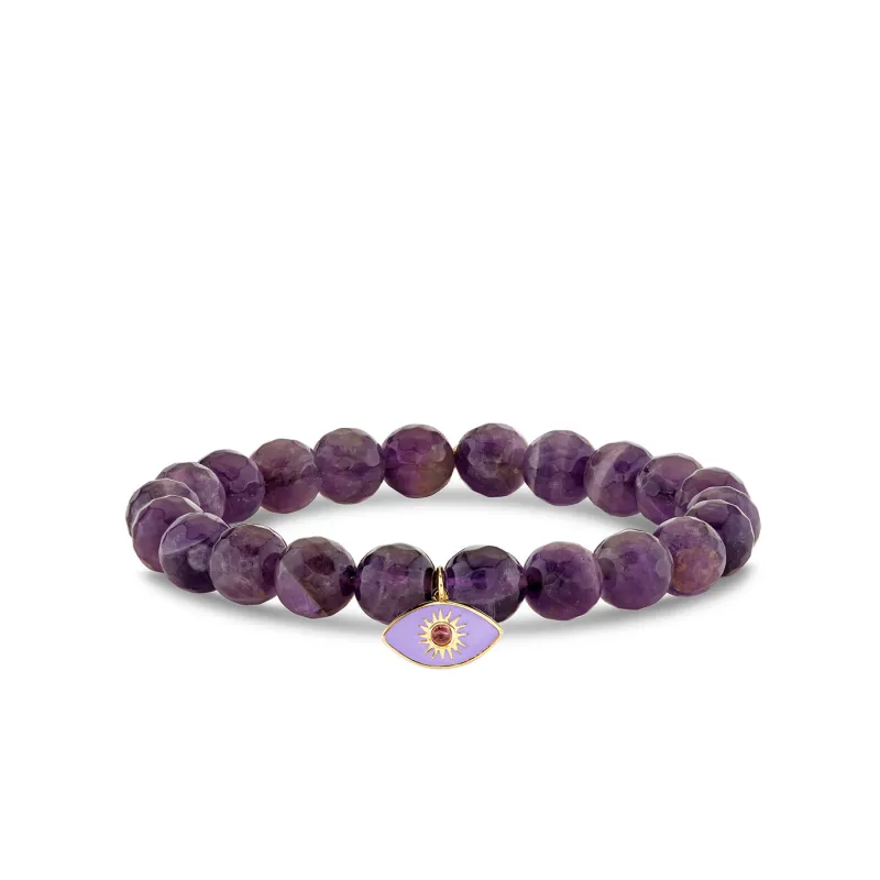 Gold & Amethyst Bezel Sunburst Protective Eye on Amethyst made by Sydney Evan