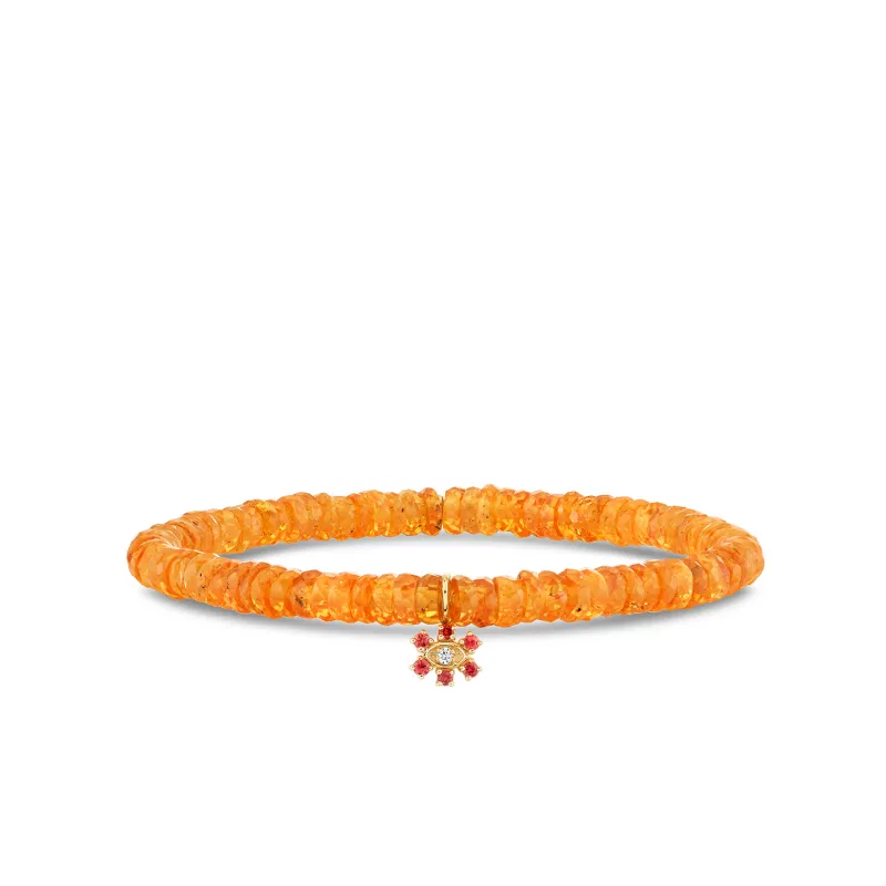 Gold & Diamond Orange Sapphire Small Marquise Eye Prong Set Flower on Spessartite made by Sydney Evan