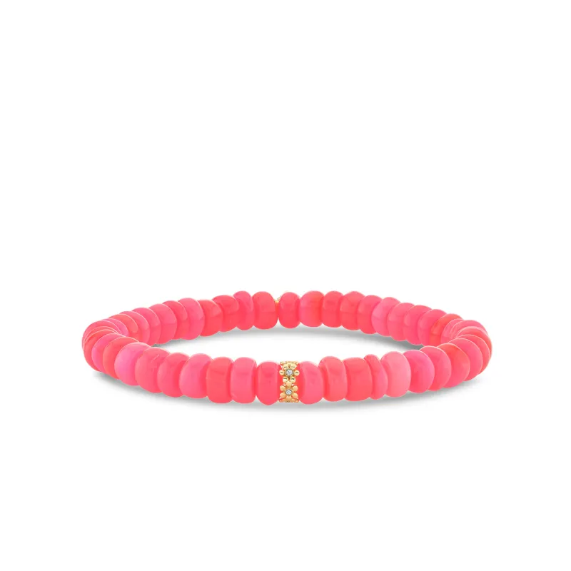 Gold & Diamond 6mm Tiny Daisy Rondelle on Hot Pink Opal made by Sydney Evan