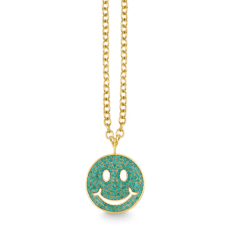 Gold & Turquoise Large Happy Face Charm made by Sydney Evan