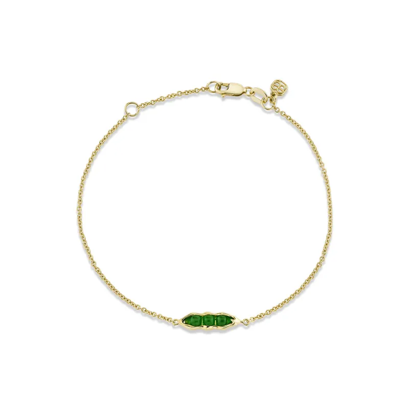 Gold & Green Jade Pea Pod Bracelet made by Sydney Evan