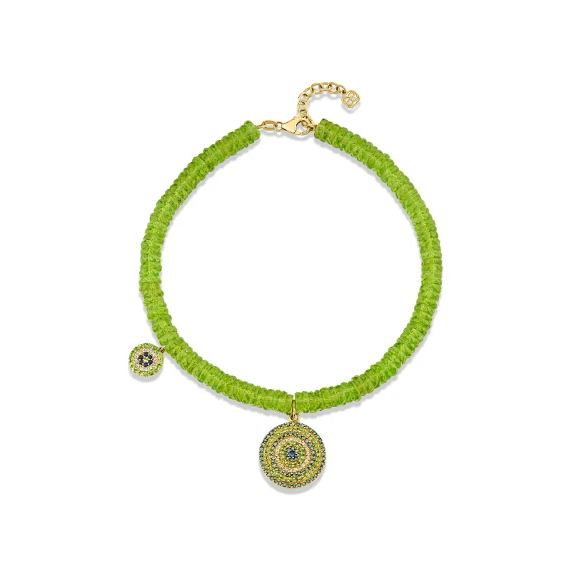 Gold & Diamond Multi Color Circle Protective Eye Peridot Anklet made by Sydney Evan