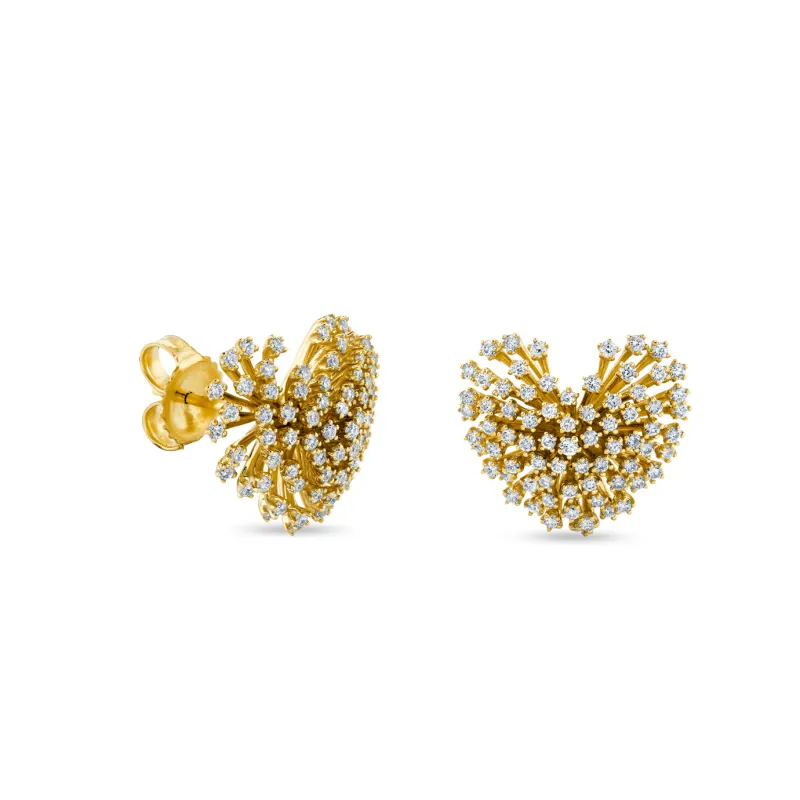 Gold & Diamond Small Stone Heart Flower Stud made by Sydney Evan