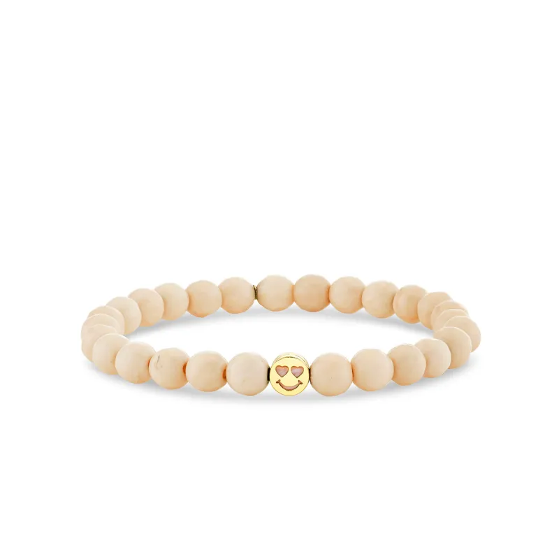 Gold & Mother of Pearl Inlay Icon Bead Happy Face on Cream Jasper made by Sydney Evan