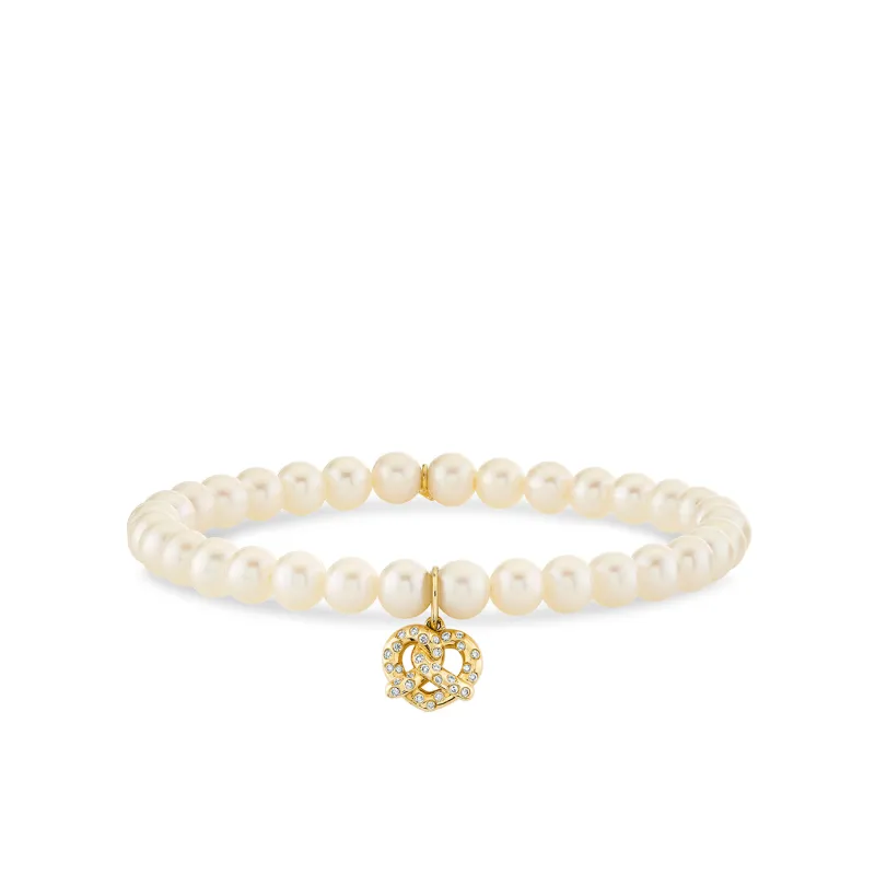 Gold & Diamond Pretzel on Pearls made by Sydney Evan