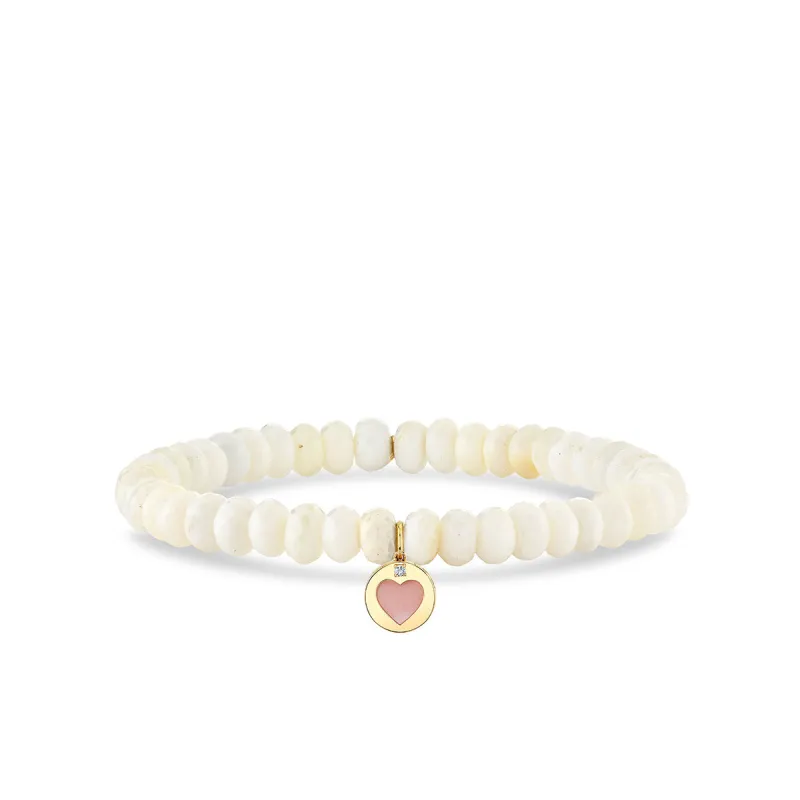 Gold & Diamond Stone Inlay Icon Heart on White Opal made by Sydney Evan
