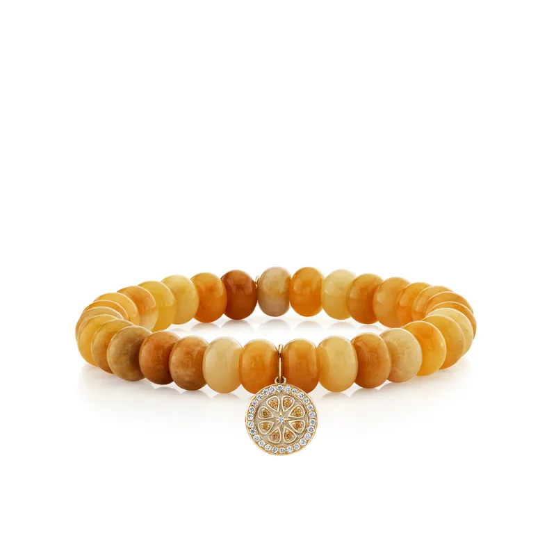 Gold & Diamond Yellow Sapphire Citrus Slice on Honey Jade made by Sydney Evan