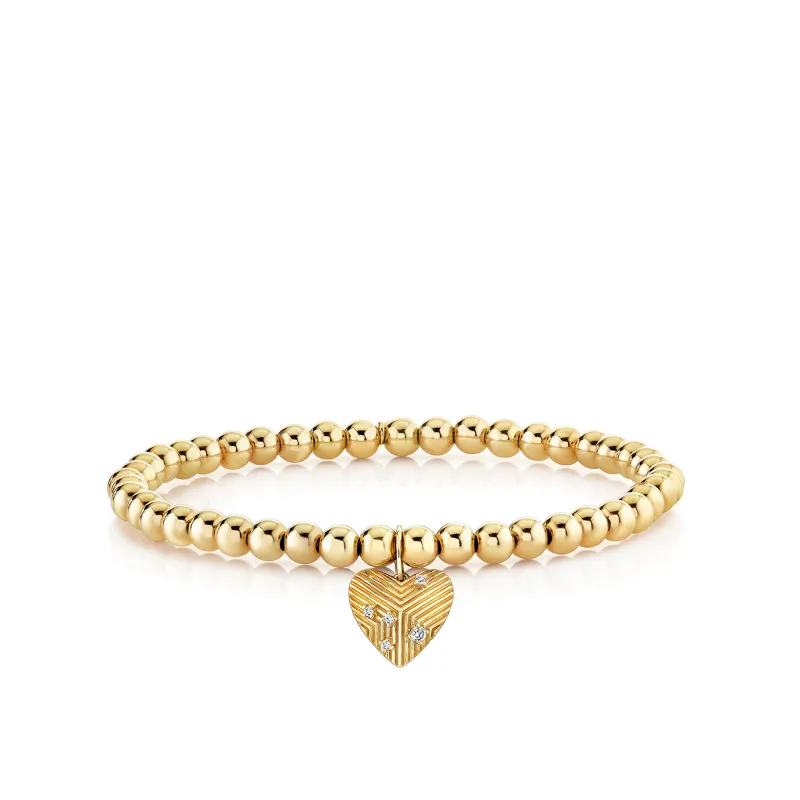 Gold & Diamond Fluted Heart on Gold Beads made by Sydney Evan