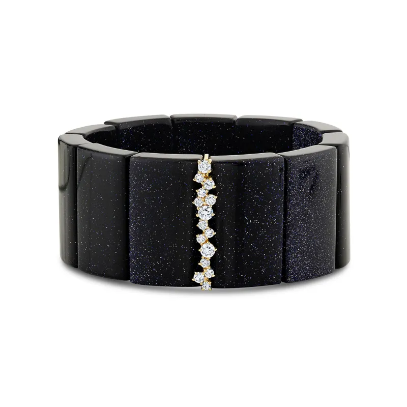 Gold & Diamond 30mm Cocktail Spacer on Blue Goldstone Rectangle Bead made by Sydney Evan