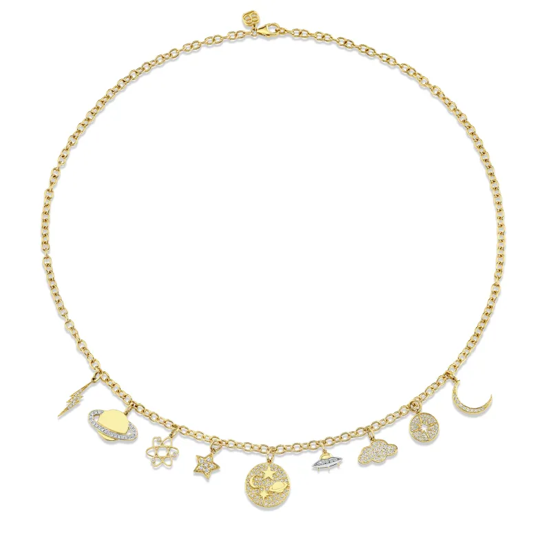 Gold & Diamond Celestial Multi Charm Necklace made by Sydney Evan