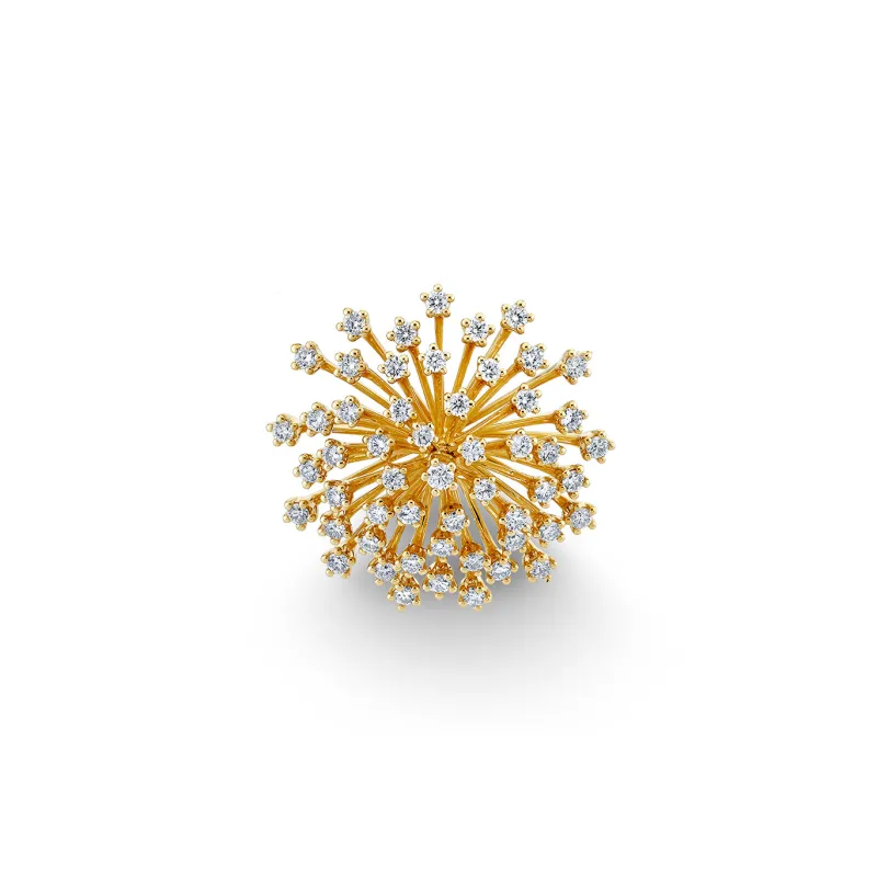 Gold & Diamond Large Burst Flower Pin made by Sydney Evan