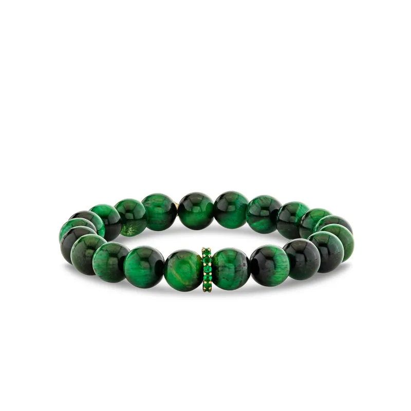 Gold & Emerald Rondelle on Green Tiger Eye made by Sydney Evan