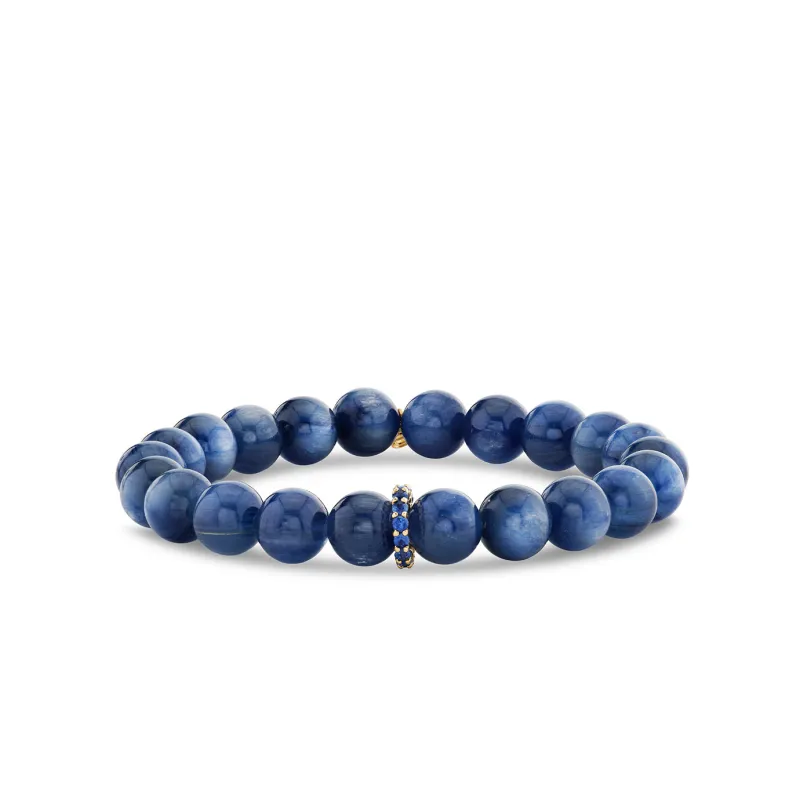 Gold & Sapphire Rondelle on Kyanite made by Sydney Evan