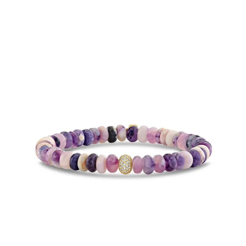 Gold & Diamond 6mm Pave Rondelle Bead on Purple Opal made by Sydney Evan