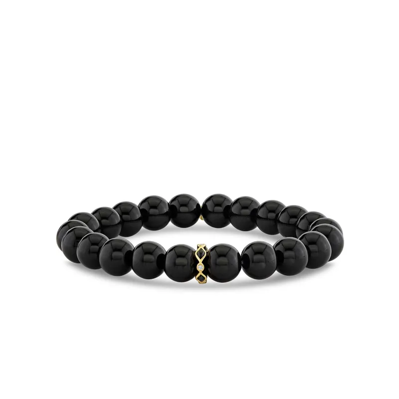 Gold & Diamond 8mm Onyx Bezel Rondelle on Onyx made by Sydney Evan