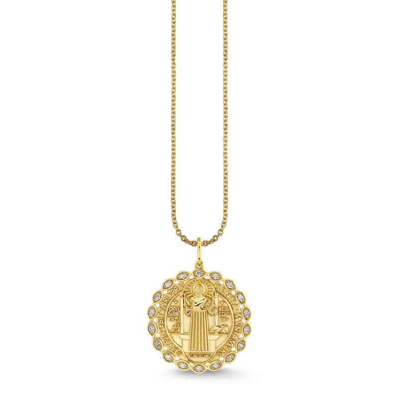 Gold & Diamond Saint Benedict Coin Charm made by Sydney Evan