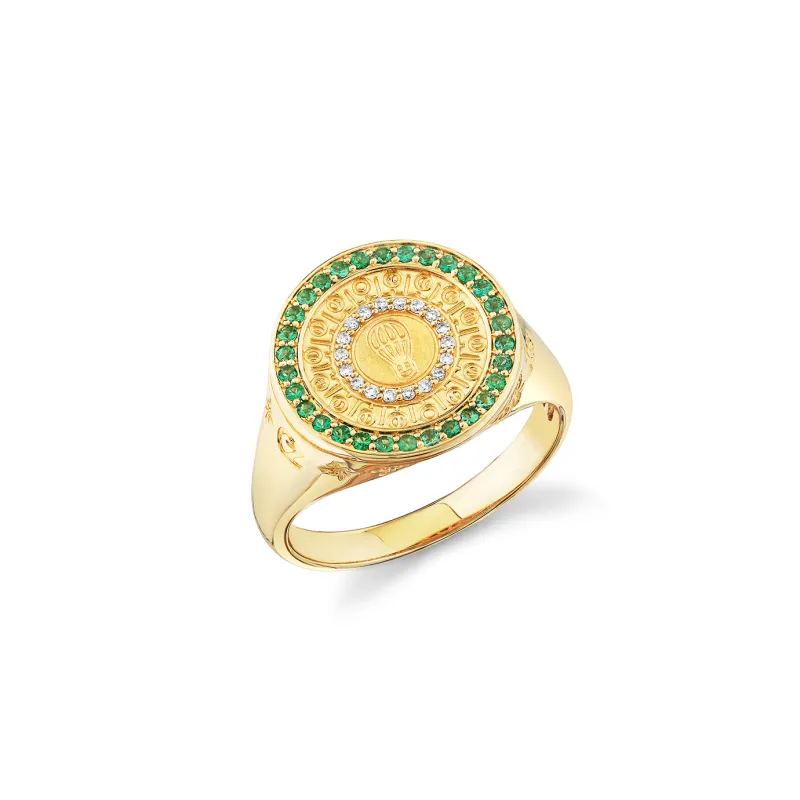 Gold, Diamond & Emerald Wicked Hot Air Balloon Signet Ring made by Sydney Evan