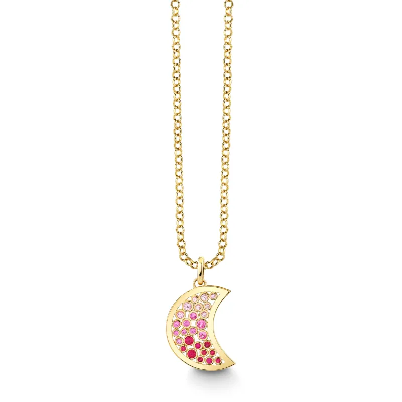 Gold & Pink Sapphire Wicked Glinda Moon Bubbles Charm made by Sydney Evan