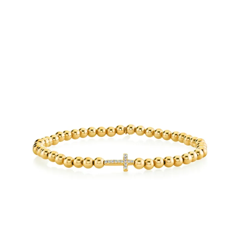 Gold & Diamond Cross on Gold Beads made by Sydney Evan