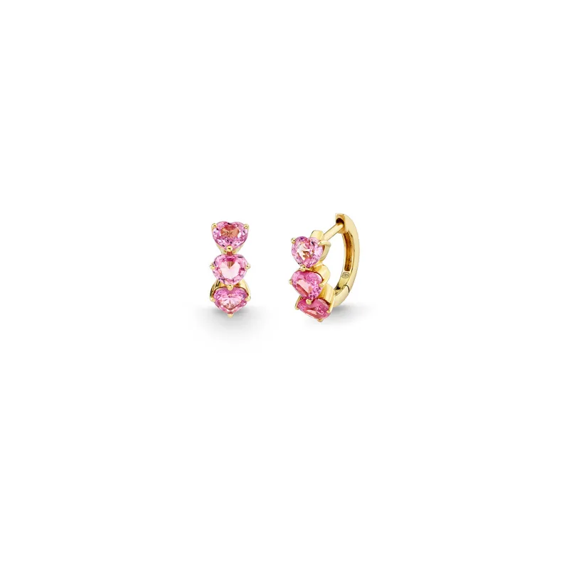 Gold & Pink Sapphire Heart Cocktail Huggie made by Sydney Evan