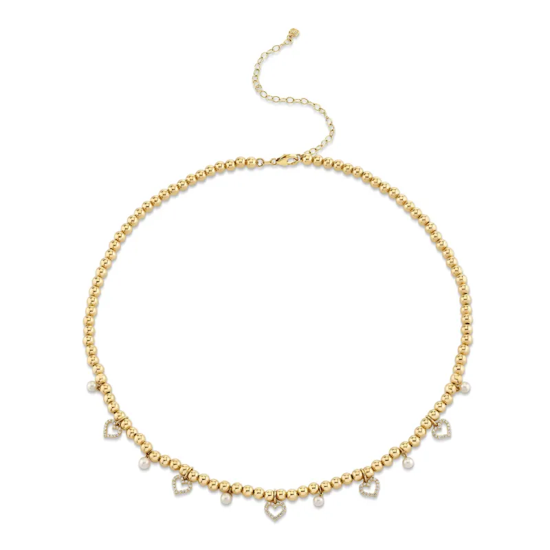 Gold & Diamond Open Heart & Pearl Charm Necklace made by Sydney Evan