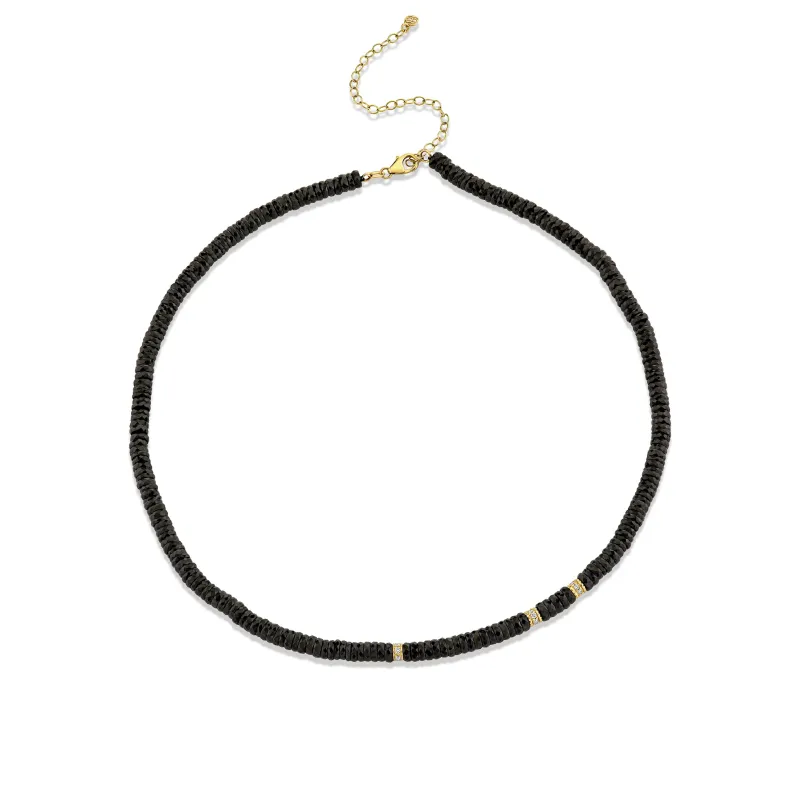 Gold & Diamond Multi Rondelles on Black Spinel Necklace made by Sydney Evan