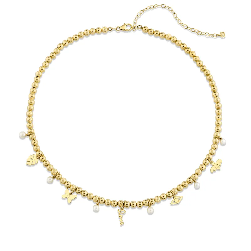 Pure Gold Multi Pearl & Icon Charm Necklace made by Sydney Evan