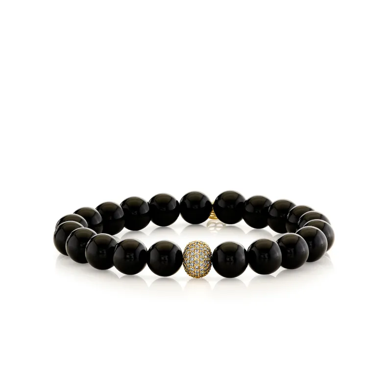 Gold & Diamond 8mm Pave Rondelle on Onyx made by Sydney Evan