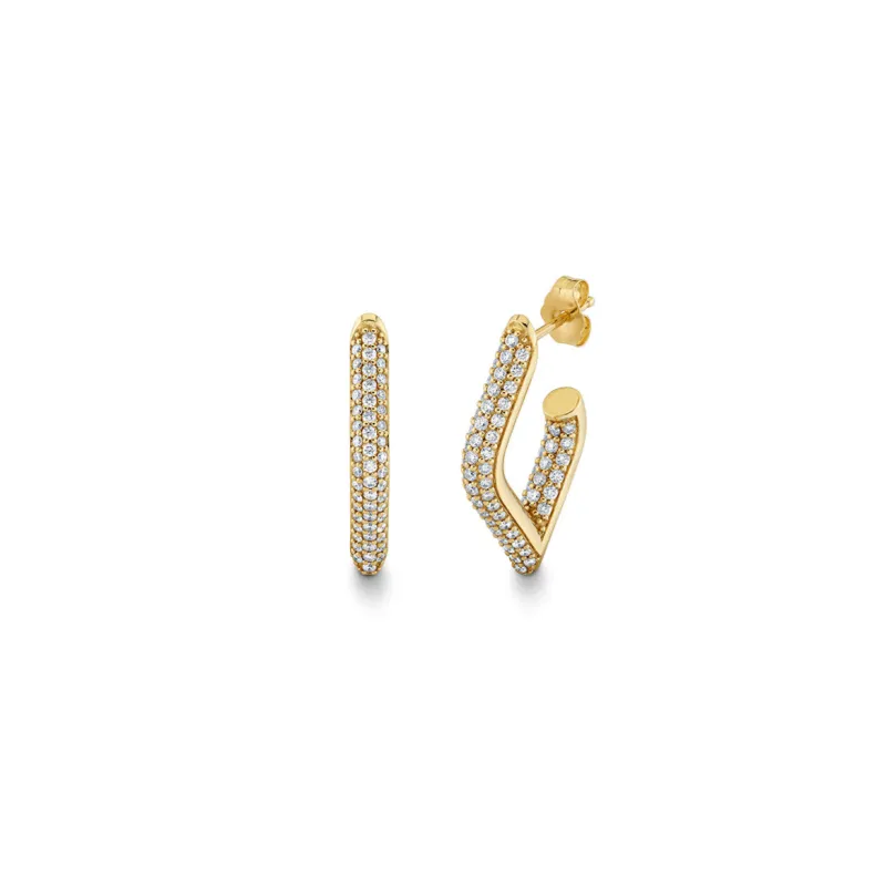 Gold & Diamond Medium Pave Tube Marquise Eye Hoops made by Sydney Evan