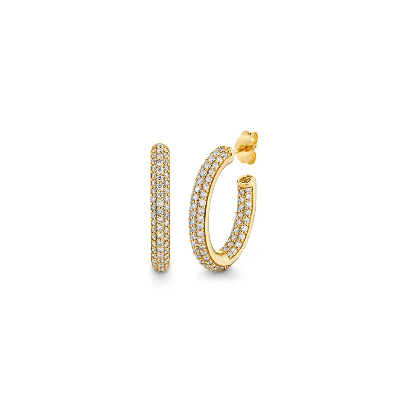 Gold & Diamond Medium Pave Tube Oval Hoops made by Sydney Evan