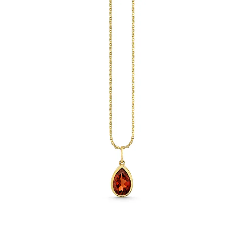 Gold & Red Garnet Icon Pear Solitaire Charm made by Sydney Evan