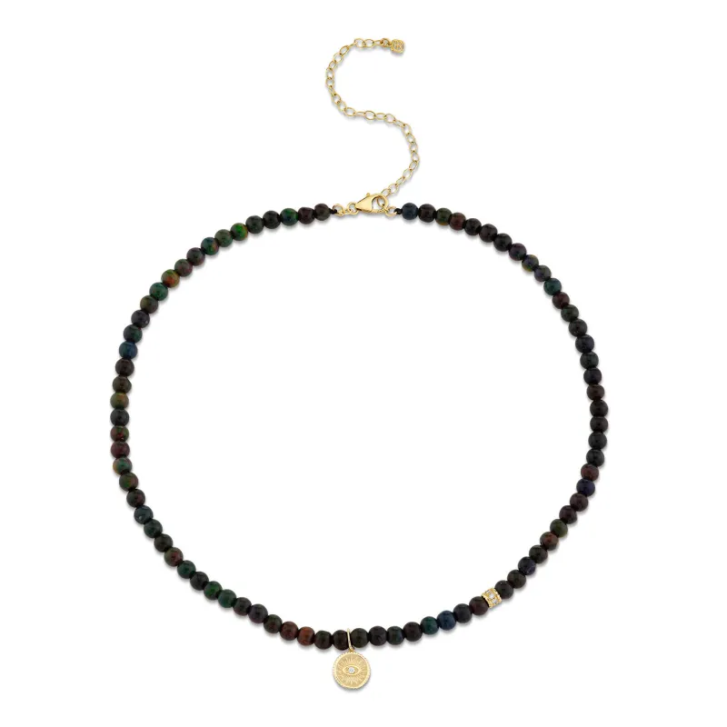 Gold & Diamond Marquise Eye Black Opal Necklace made by Sydney Evan