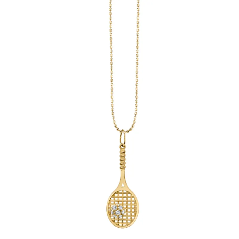 Gold & Diamond Large Tennis Racquet Charm made by Sydney Evan