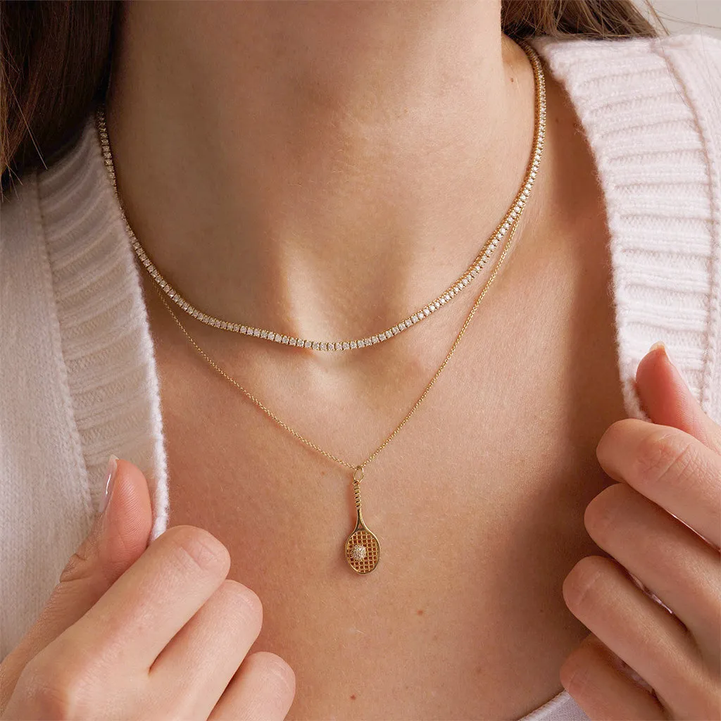 Gold & Diamond Tennis Racquet Charm sold by Sydney Evan product image thumbnail 2