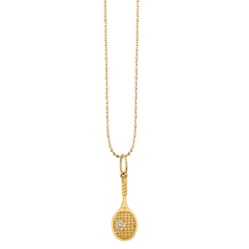 Gold & Diamond Tennis Racquet Charm made by Sydney Evan