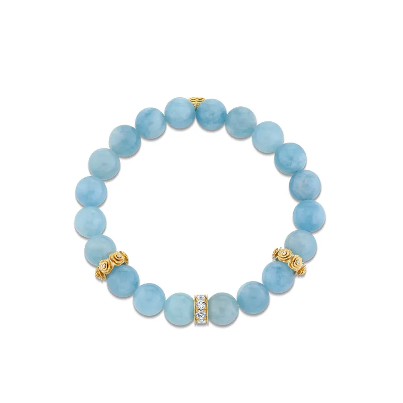 Gold & Diamond Multi Rose Rondelle on Aquamarine made by Sydney Evan