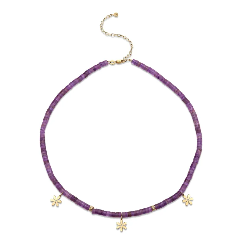 Gold & Diamond Multi Daisy Amethyst Necklace made by Sydney Evan