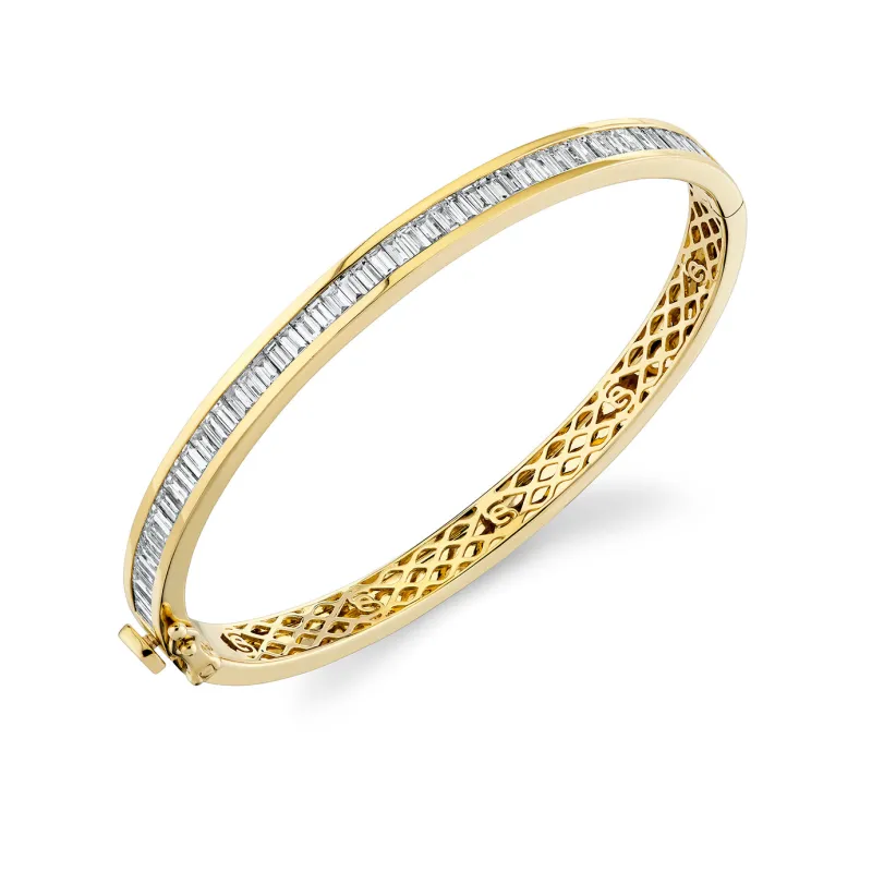 Gold & Diamond Channel Set Baguette Bangle made by Sydney Evan