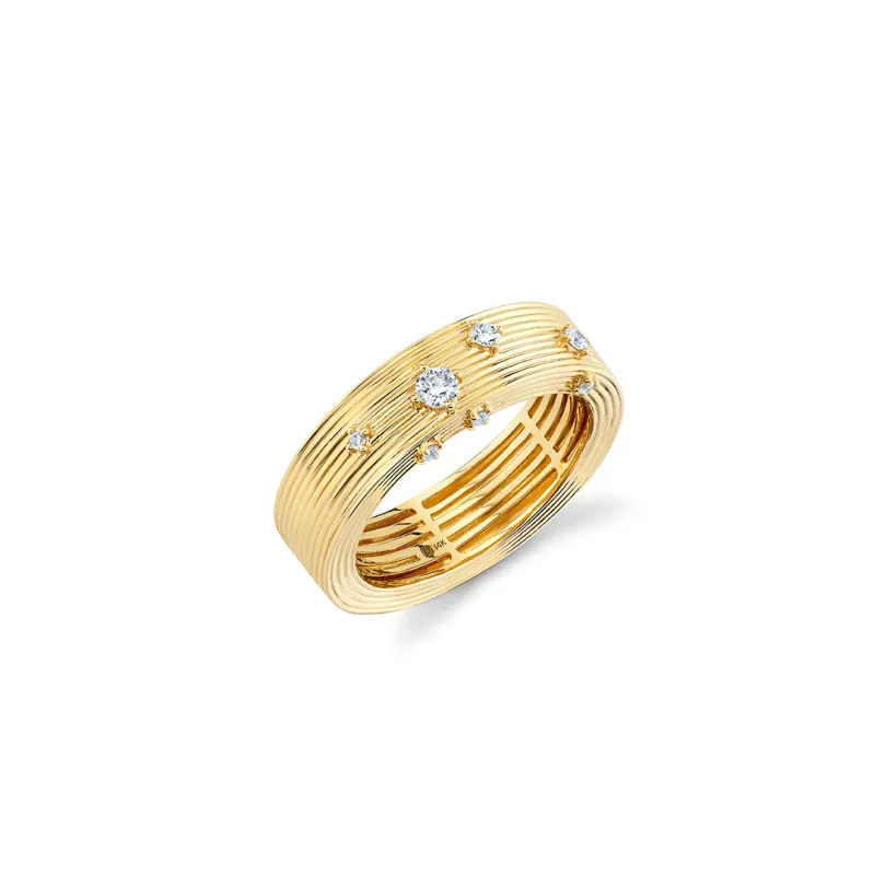 Gold & Diamond Wide Fluted Ring with Diamonds made by Sydney Evan