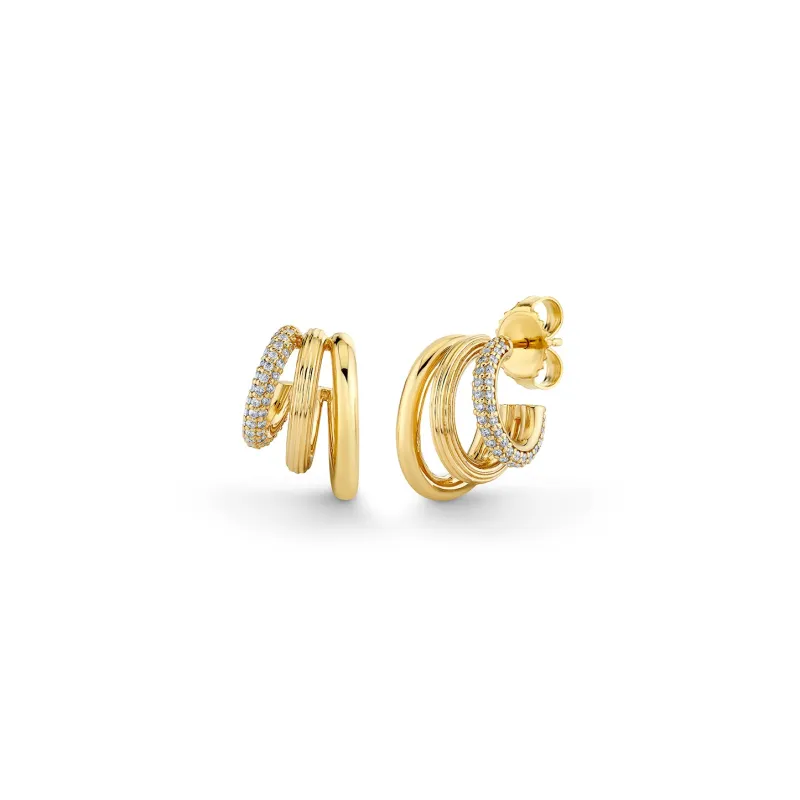 Gold & Diamond Tri Hoop Earrings made by Sydney Evan