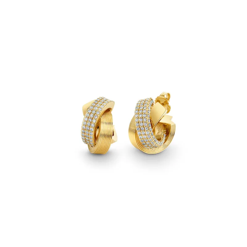 Gold & Diamond Tri Linked Ring Hoop Earrings made by Sydney Evan