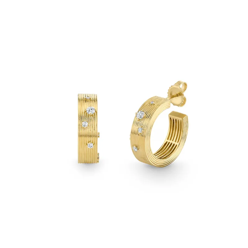 Gold & Diamond Wide Fluted Hoop Earrings made by Sydney Evan
