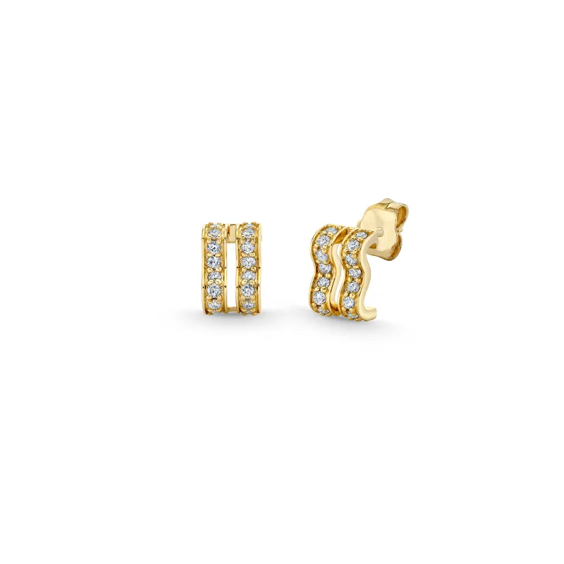 Gold & Diamond Pave Double Wavy Stud made by Sydney Evan