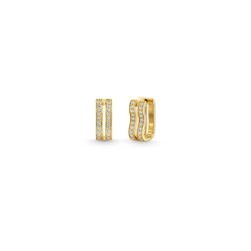 Gold & Diamond Pave Double Wavy Huggie made by Sydney Evan