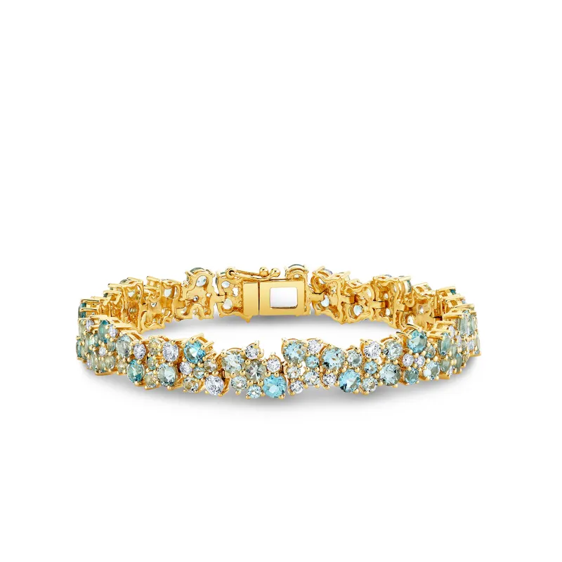 Gold & Diamond Blue Topaz Aquamarine Wide Cocktail Bracelet made by Sydney Evan